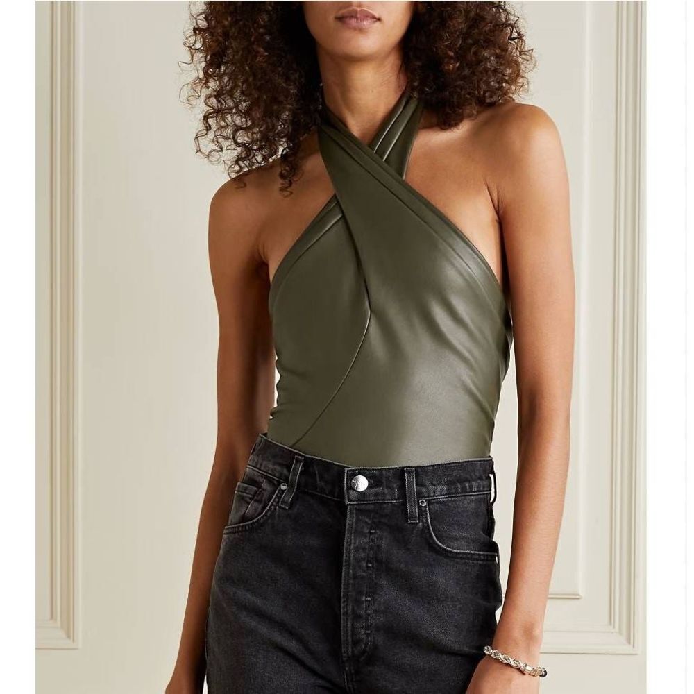 Alix NYC Oliver Faux Leather Bodysuit | Size Small | Color Pine